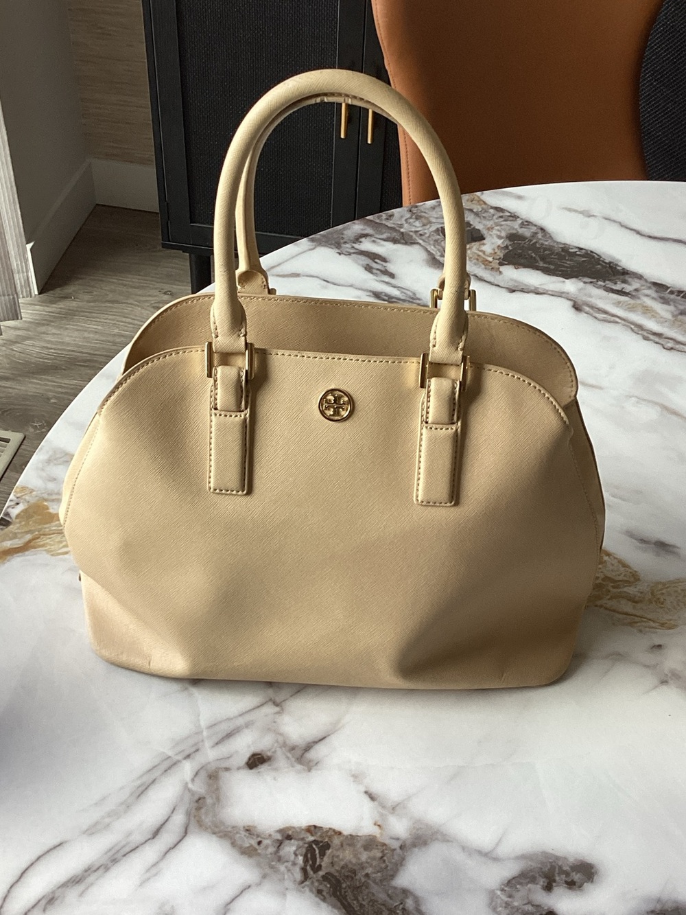 Tory Burch Cream Saffiano Leather Satchel